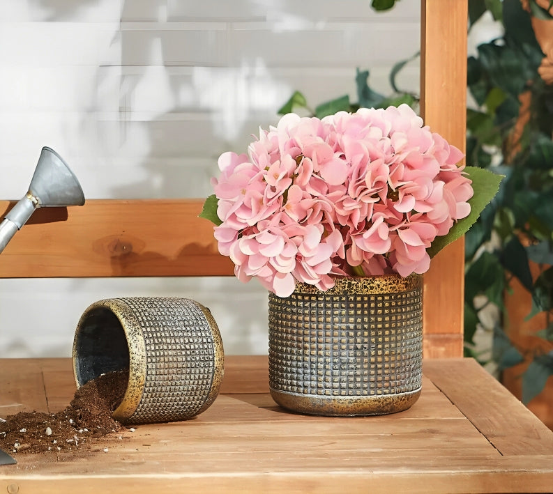 Cement Flower Pot Set - Weathered Gold Metallic