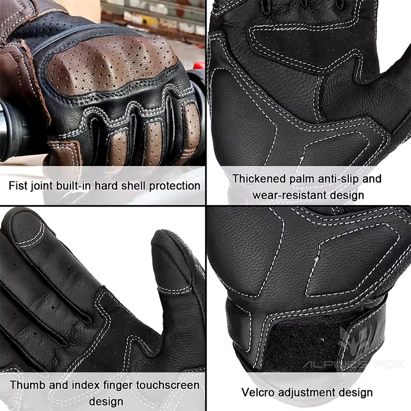 Vintage Leather Motorcycle Gloves - Touchscreen Riding Gloves for Men