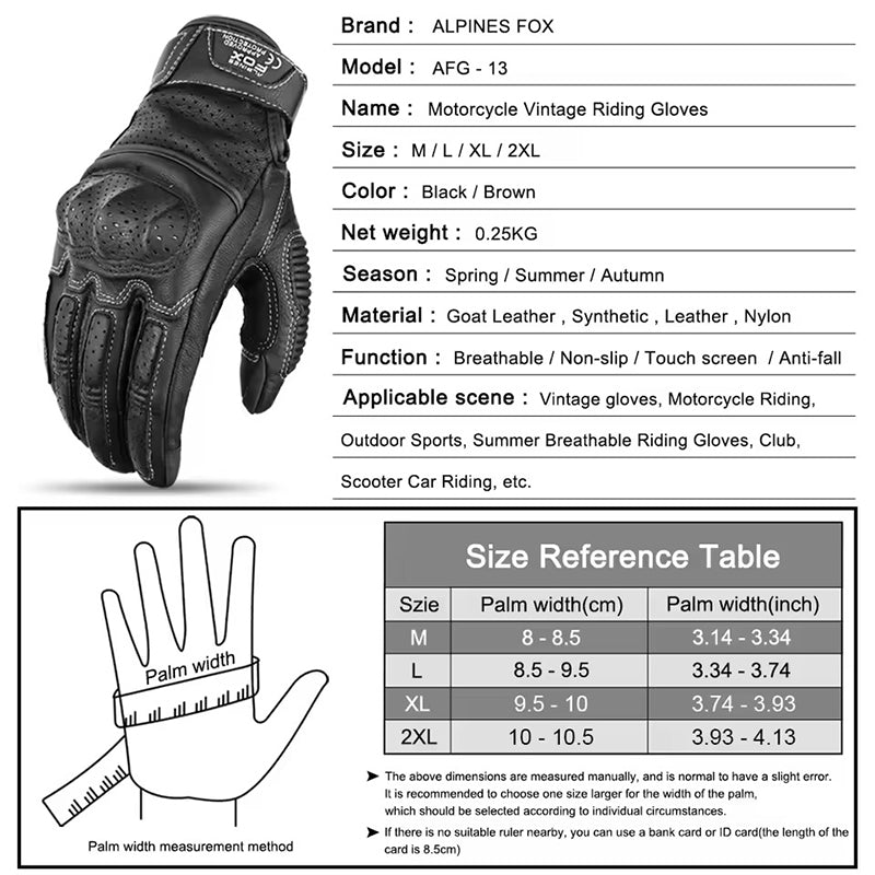 Vintage Leather Motorcycle Gloves - Touchscreen Riding Gloves for Men