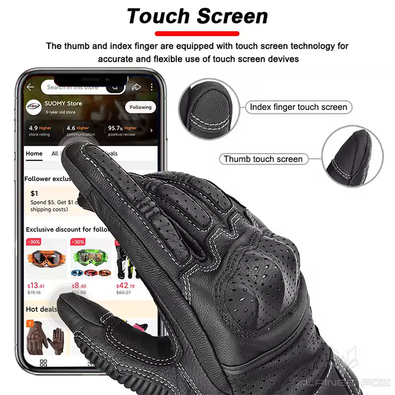 Vintage Leather Motorcycle Gloves - Touchscreen Riding Gloves for Men