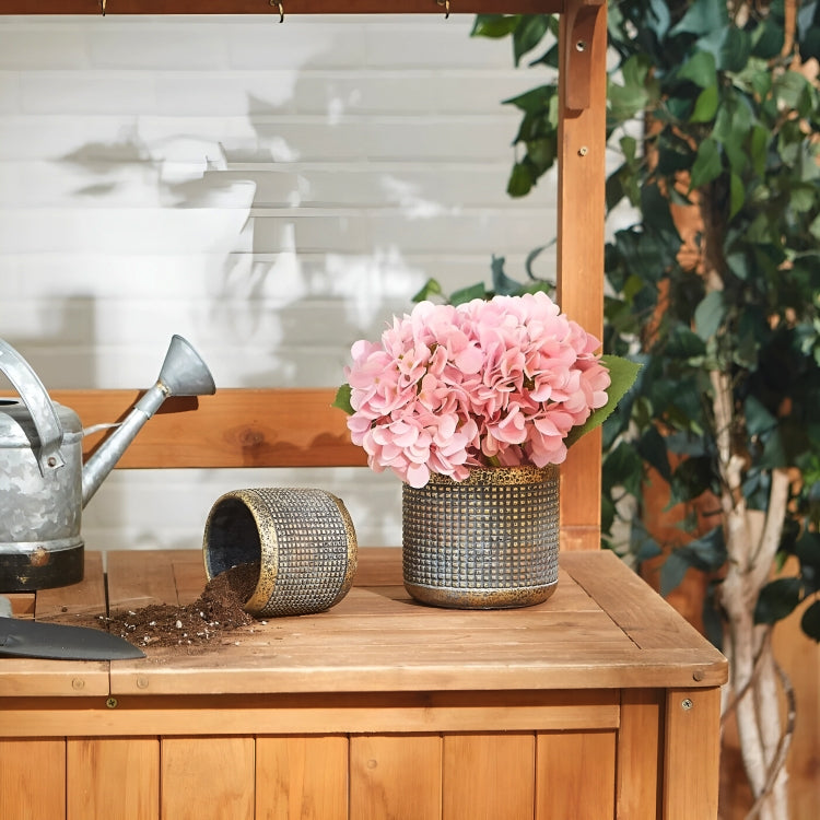Cement Flower Pot Set - Weathered Gold Metallic
